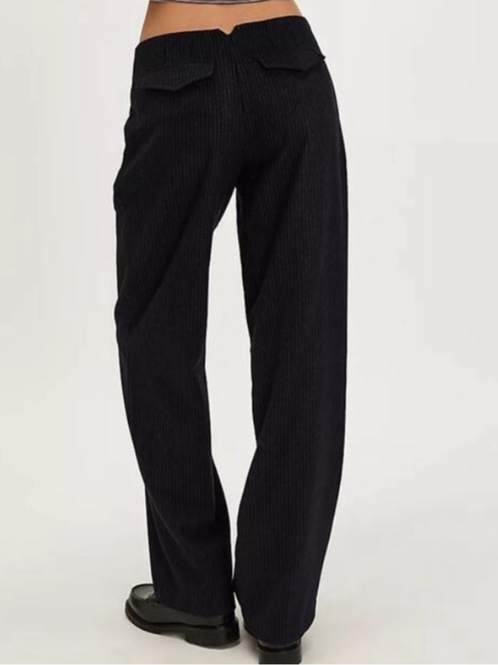 Free People 4 Pants Bond Low-Rise Trousers Navy Combo pinstripe wool pockets